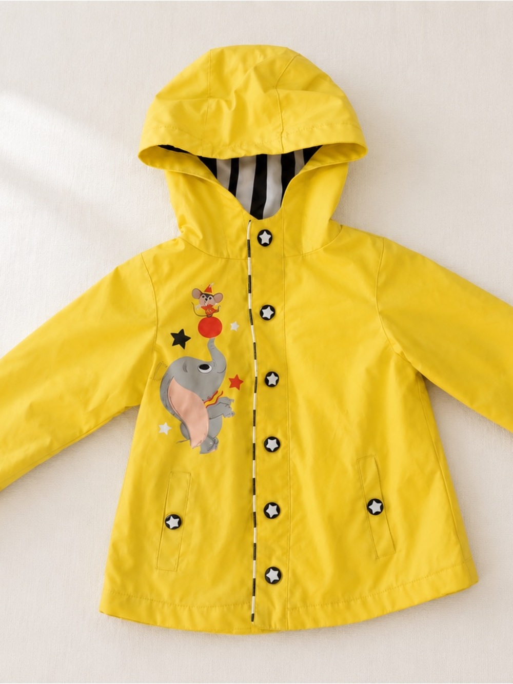 Disney Brand Yellow Hooded Kids Raincoat with Elephant & Mouse Print 4T Dumbo